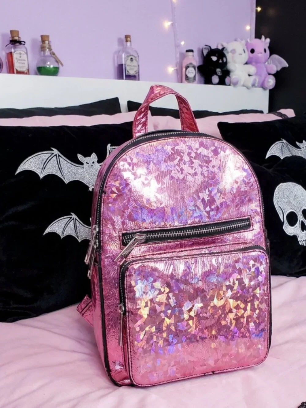 CURRENT MOOD Dolls Kill Partygirl pink holographic mini backpack - Picture 1 of 9